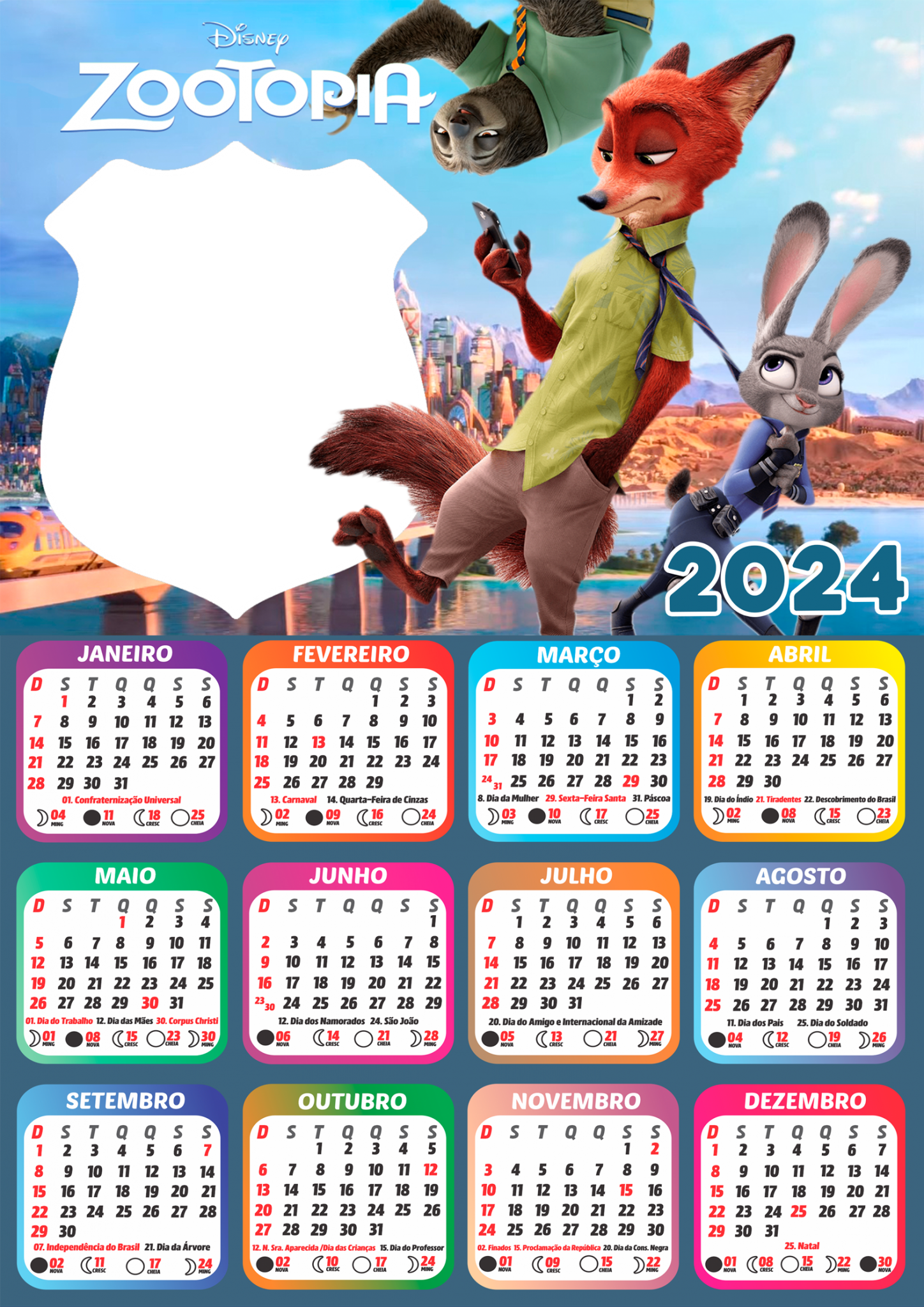 Moldura Calendário 2024 Zootopia PNG - Imagem Legal