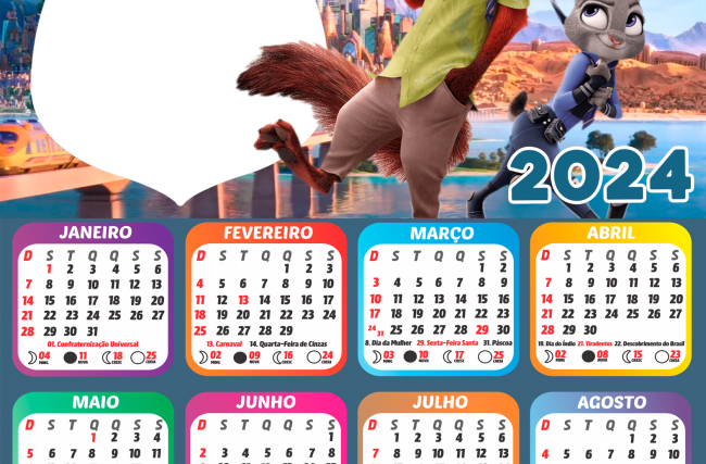 Moldura Calendário 2024 Zootopia PNG - Imagem Legal