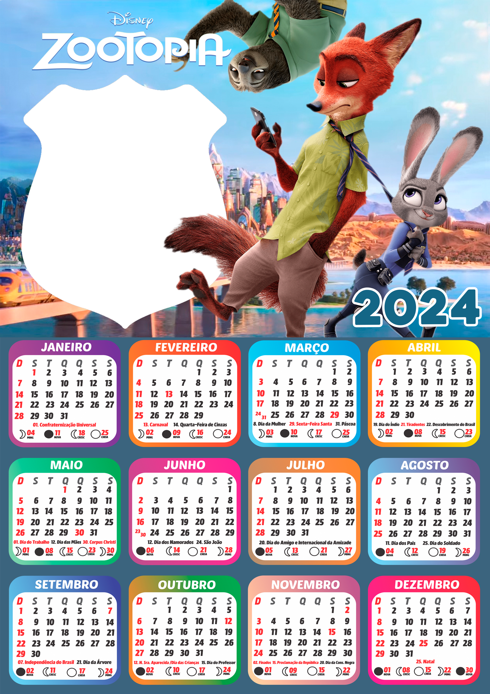 Moldura Calendário 2024 Zootopia PNG - Imagem Legal