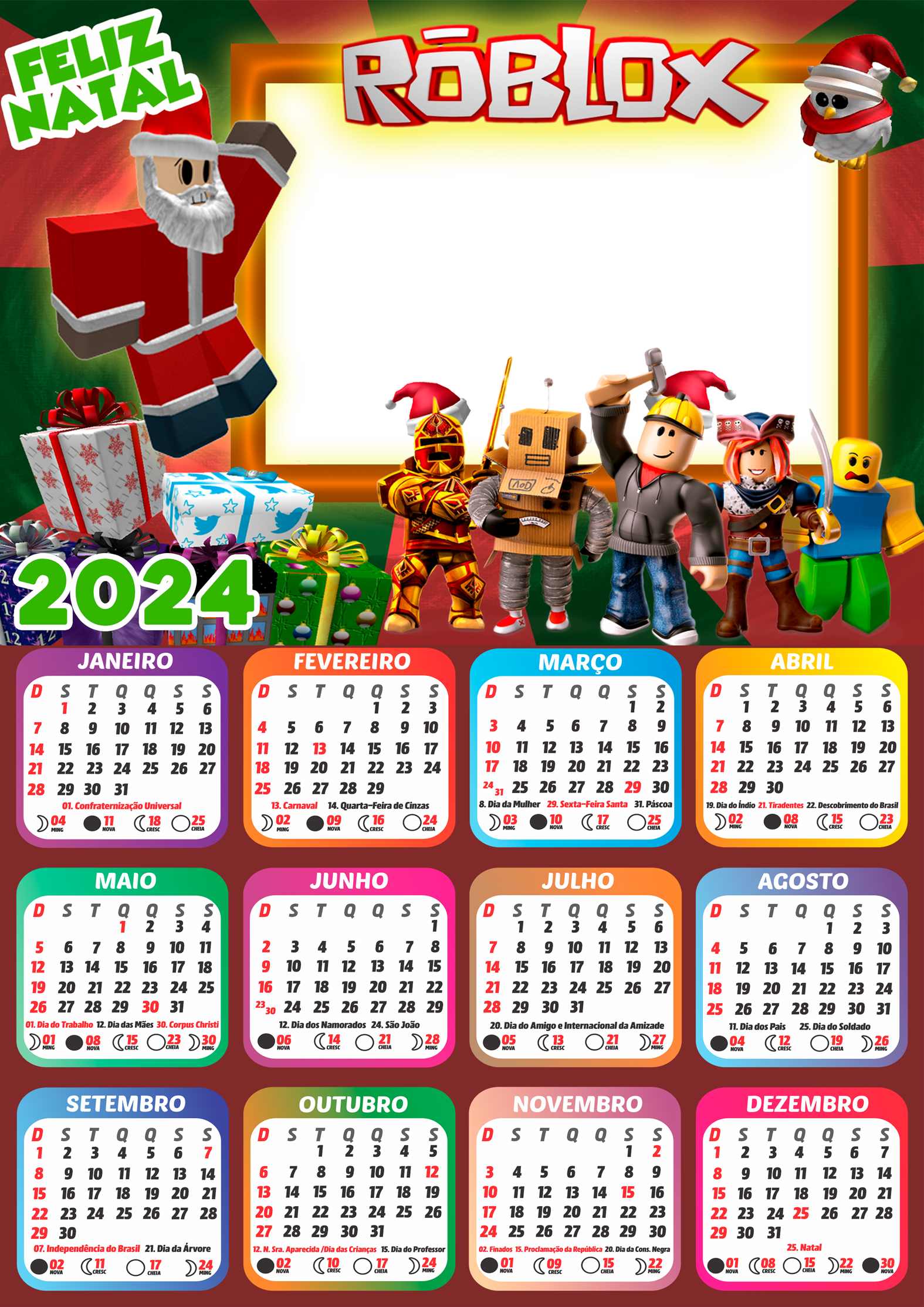 Moldura Calendário 2024 Feliz Natal Roblox PNG - Imagem Legal