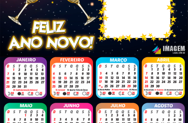 Calendário 2024 Feliz Ano Novo e Réveillon para Colar Foto