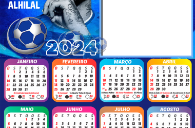 Calendário 2024 Time de Futebol em PNG para Colagem de Foto