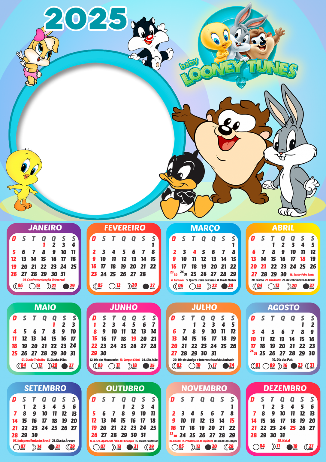 Calendário 2025 Looney Tunes Baby PNG Imagem Legal