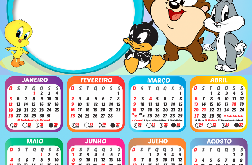 Calendário 2025 Looney Tunes Baby PNG Imagem Legal