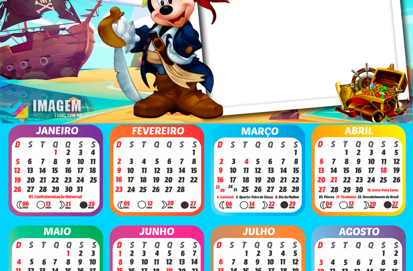 Calendário 2025 Mickey Pirata PNG Imagem Legal