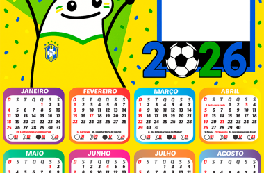 Calendário Copa do Mundo 2026 PNG com Foto Montagem