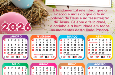Calendário 2026 Feliz Páscoa para Montar sua Foto