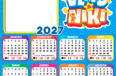 Calendário 2027 Infantil para Montagem de Foto Grátis